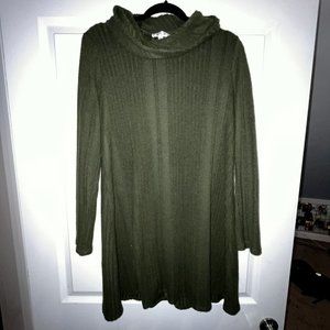nine britton Women's Cowl Neck Olive Green Sweater Dress